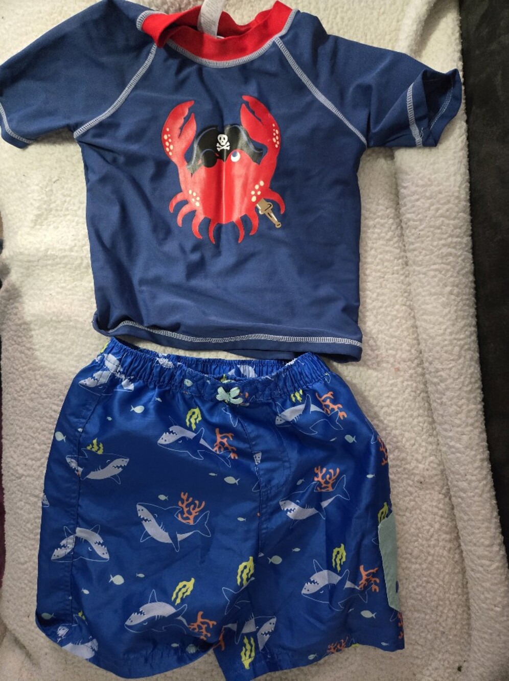 Carter's Navy Blue and Red Crab Rash Guard Set